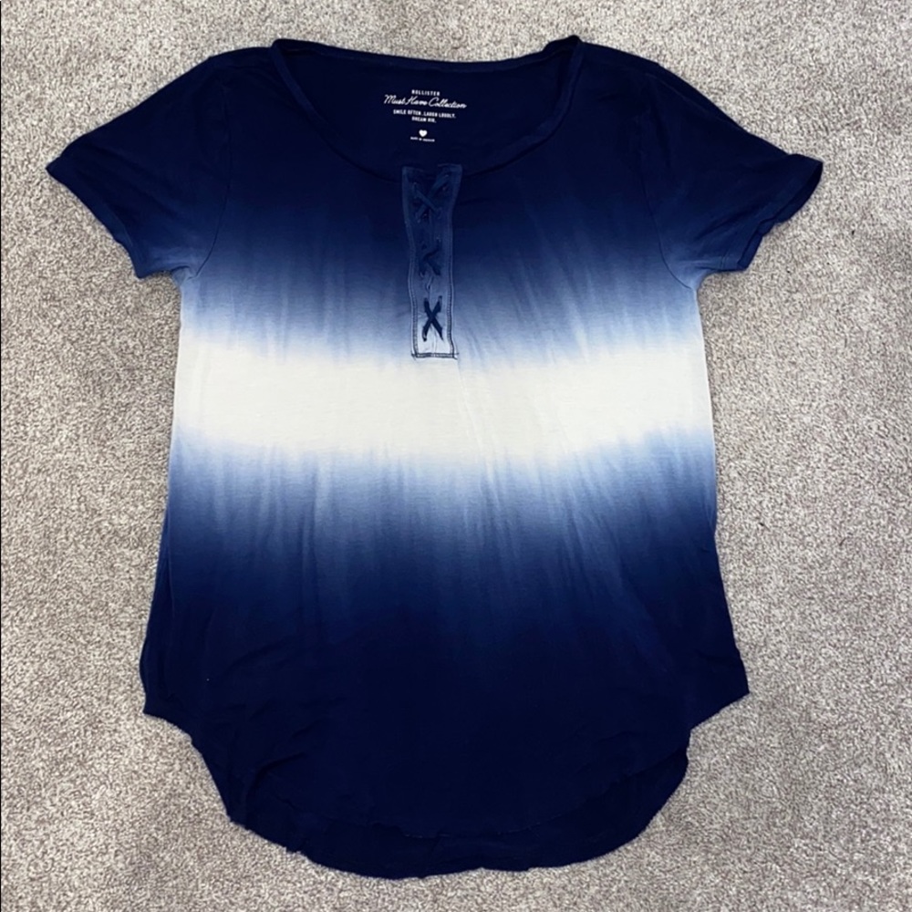 Hollister Blue Ombré Tee with Lace-up Neckline